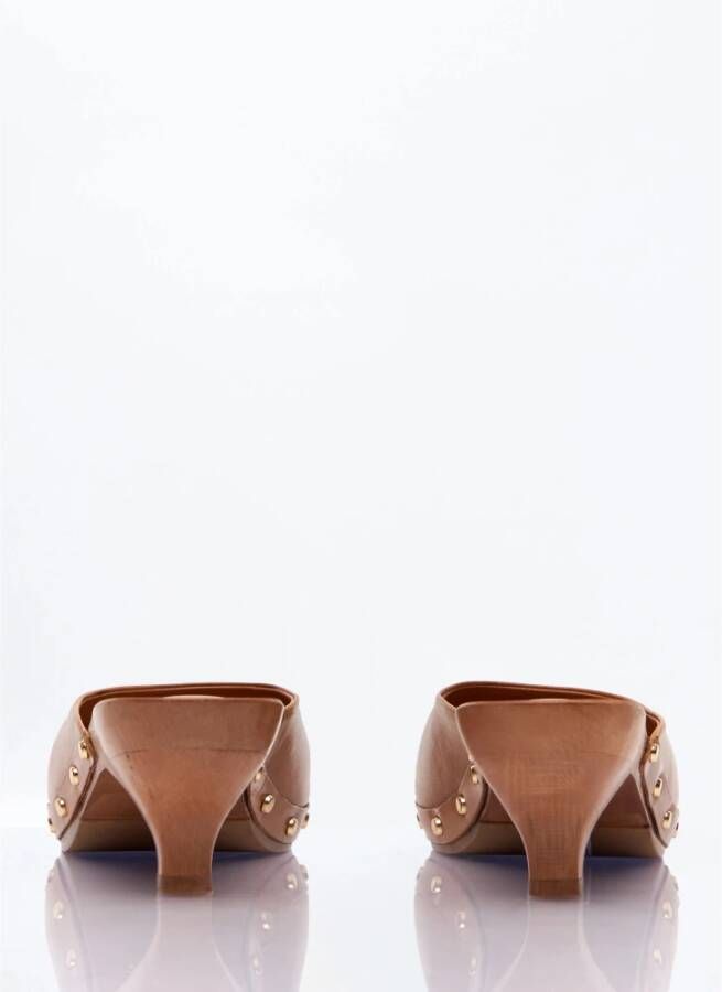 Chloé Studded Leren Klompen met Houten Hak Brown Dames