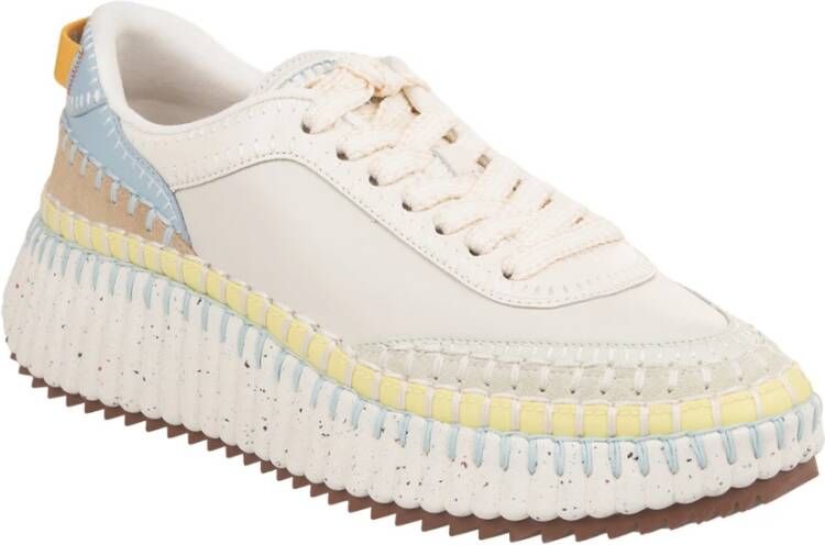 Chloé Witte Leren Sneakers met Contrasterende Inzetstukken White Dames