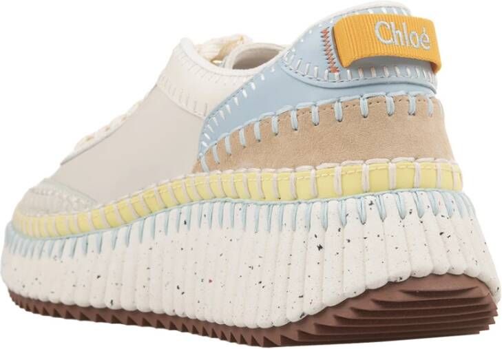 Chloé Witte Leren Sneakers met Contrasterende Inzetstukken White Dames