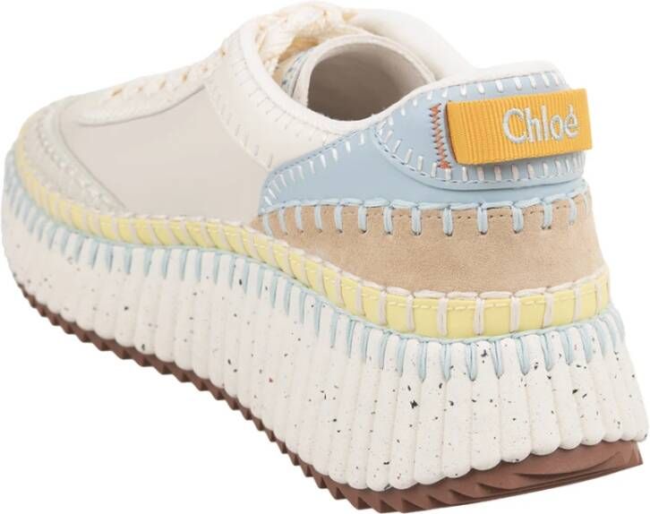 Chloé Witte Leren Sneakers met Contrasterende Inzetstukken White Dames