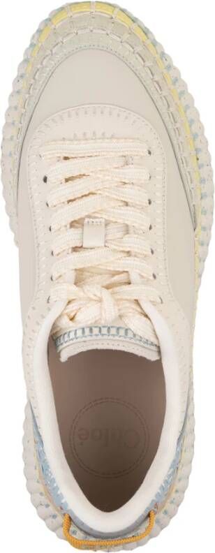 Chloé Witte Leren Sneakers met Contrasterende Inzetstukken White Dames