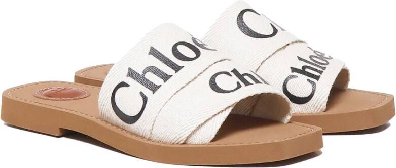 Chloé Witte Linnen Sandalen met Logo White Dames