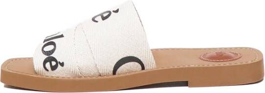 Chloé Witte Linnen Sandalen met Logo White Dames