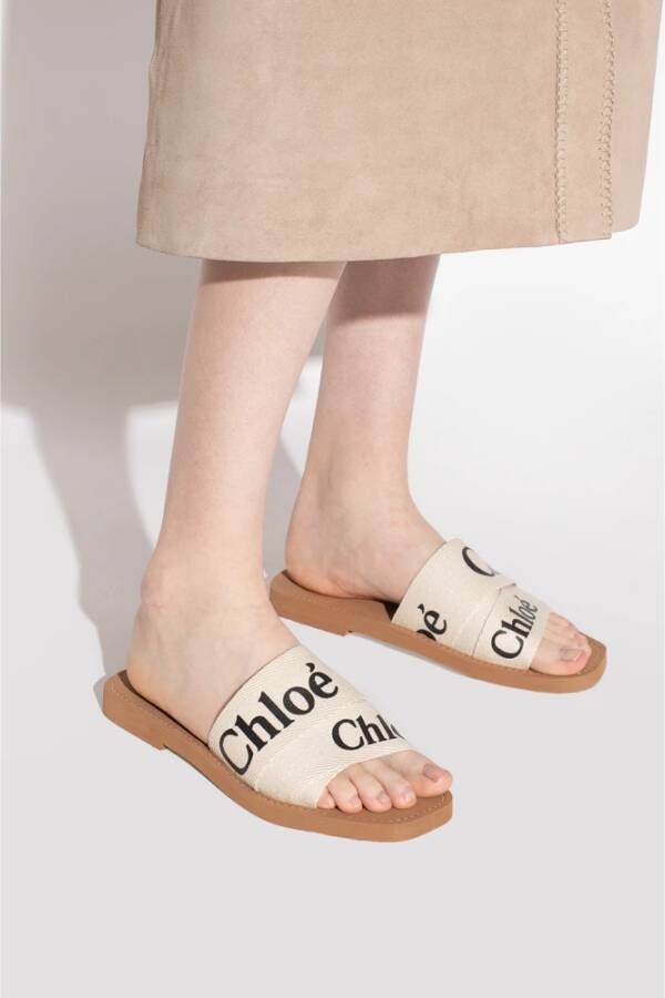 Chloé Woody Flat Mules White Dames