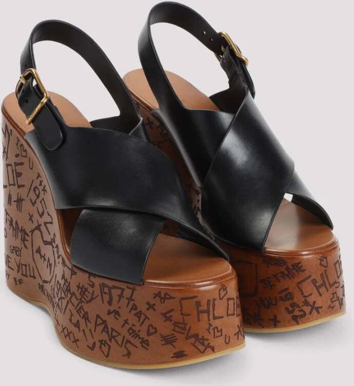 Chloé Zwarte Leren Hoge Hak Sandalen Black Dames