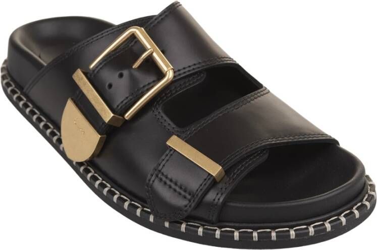 Chloé Zwarte Leren Platte Sandalen Black Dames