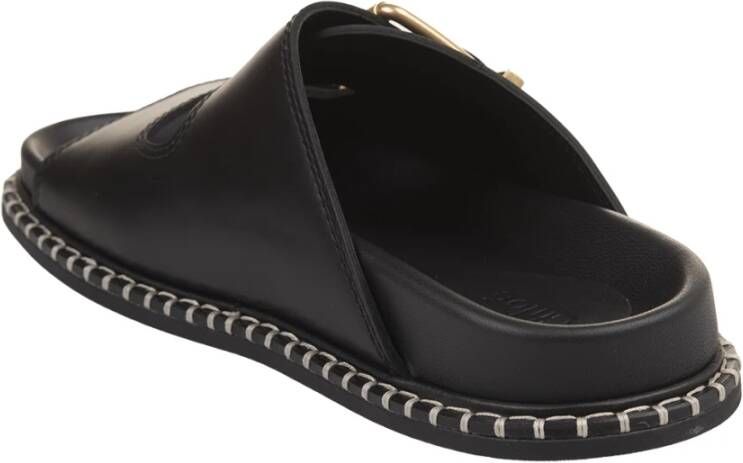 Chloé Zwarte Leren Platte Sandalen Black Dames