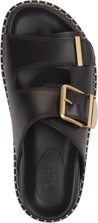 Chloé Zwarte Leren Platte Sandalen Black Dames