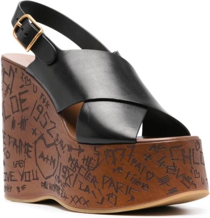 Chloé Zwarte Leren Sleehak Slingback Schoenen Black Dames