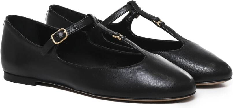 Chloé Zwarte platte leren T-bar schoenen Black Dames