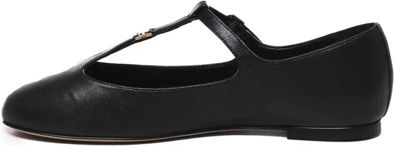 Chloé Zwarte platte leren T-bar schoenen Black Dames