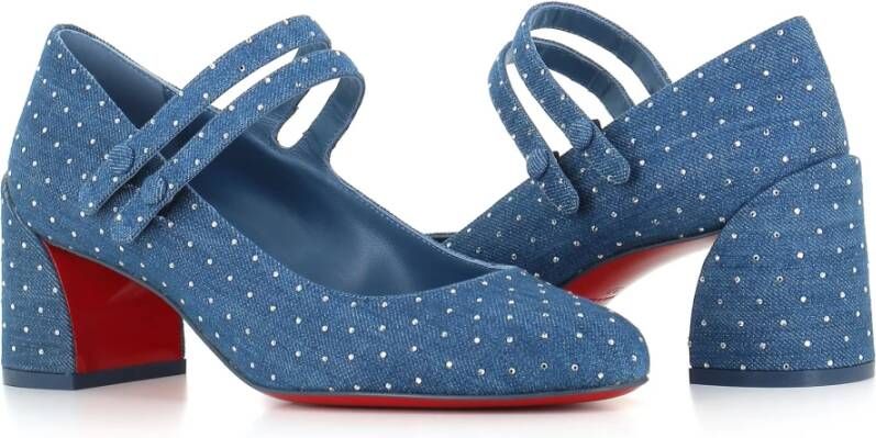 Christian Louboutin Blauwe Denim Hakken met Strass Blue Dames