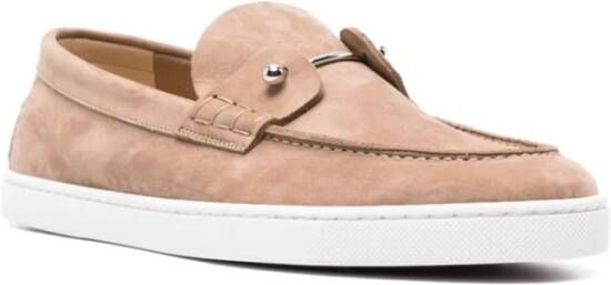 Christian Louboutin Bruin Jacquard Lage Sneakers Beige Heren