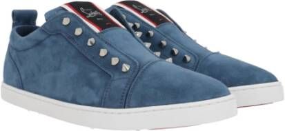 Christian Louboutin Denim Kalfsleren Sneakers Made in Italy Blue Heren