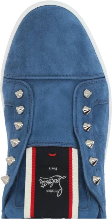 Christian Louboutin Denim Kalfsleren Sneakers Made in Italy Blue Heren