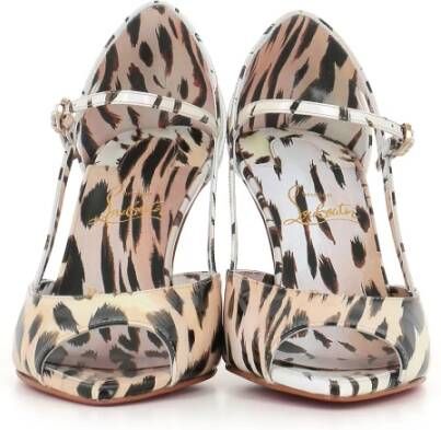 Christian Louboutin Leopard Print Cut-Out Open Toe Heels Brown Dames