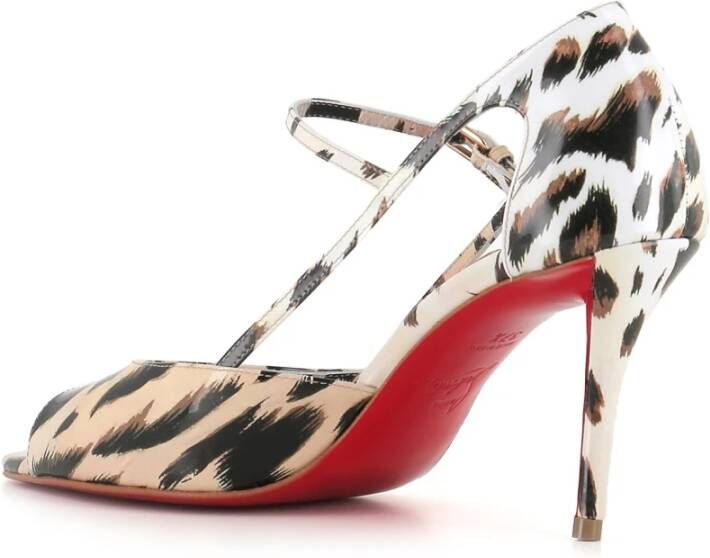 Christian Louboutin Leopard Print Cut-Out Open Toe Heels Brown Dames