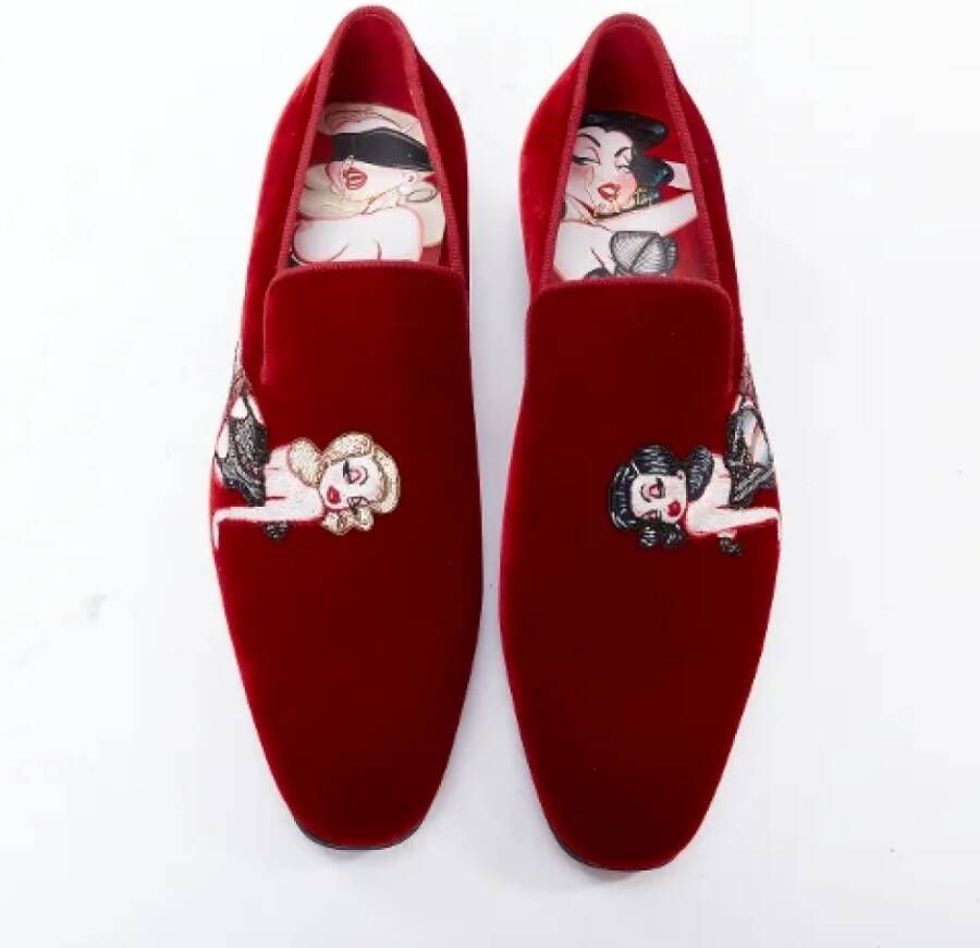 Christian Louboutin Pre-owned Velvet flats Red Heren