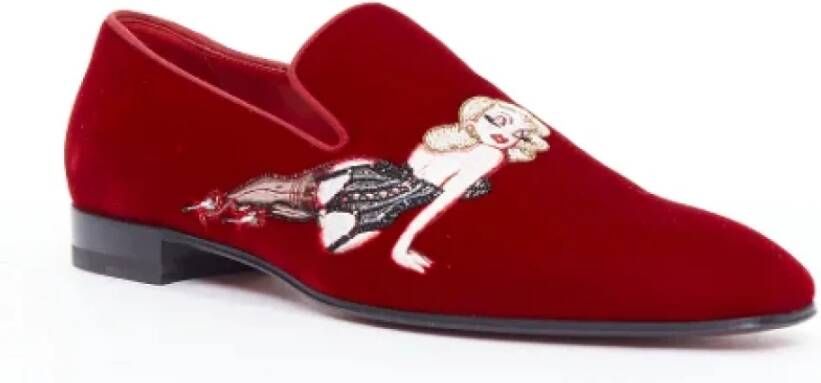 Christian Louboutin Pre-owned Velvet flats Red Heren