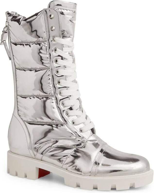 Christian Louboutin Zilveren Stud Enkellaarzen Grijs Aw22 Gray Dames