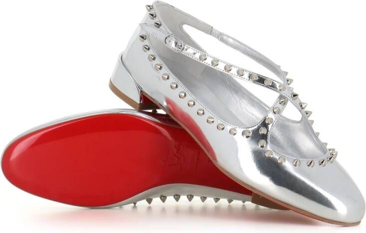 Christian Louboutin Zilveren Studs Ballet Flats Spiegel Leer Gray Dames