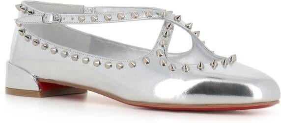 Christian Louboutin Zilveren Studs Ballet Flats Spiegel Leer Gray Dames