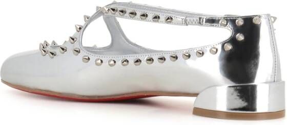 Christian Louboutin Zilveren Studs Ballet Flats Spiegel Leer Gray Dames