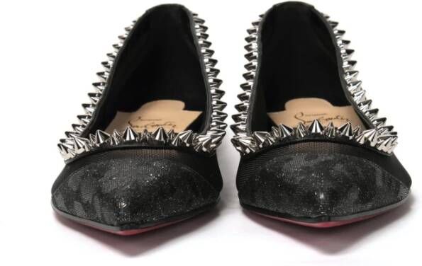 Christian Louboutin Zwart Zilver Platte Veterschoen Black Dames