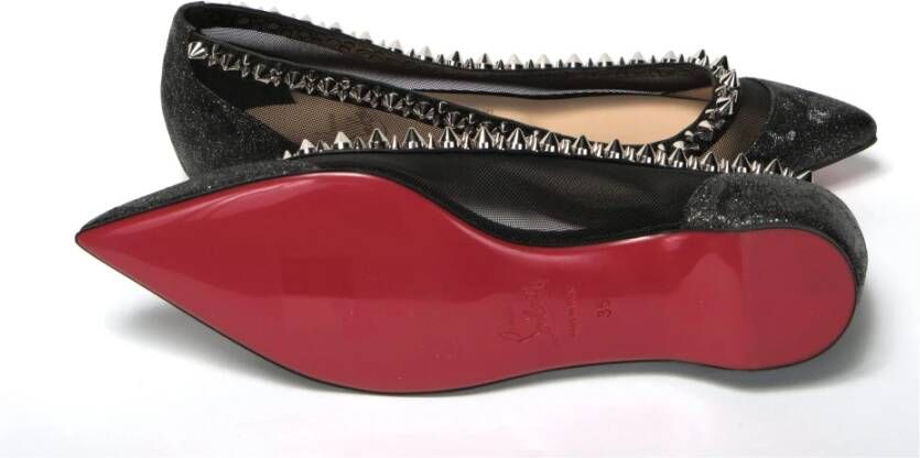 Christian Louboutin Zwart Zilver Platte Veterschoen Black Dames