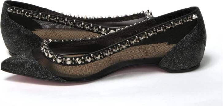 Christian Louboutin Zwart Zilver Platte Veterschoen Black Dames