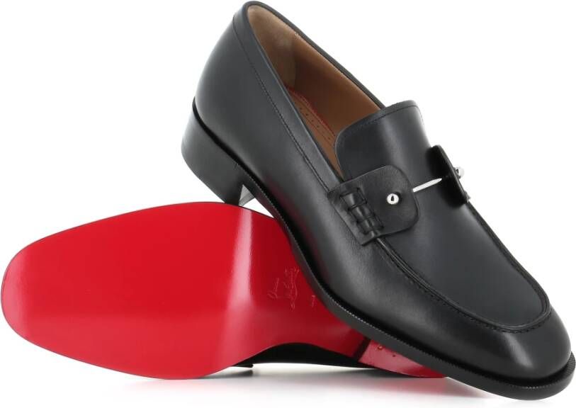 Christian Louboutin Zwarte leren mocassin met zilveren speld Black Heren