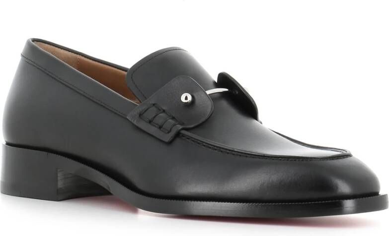 Christian Louboutin Zwarte leren mocassin met zilveren speld Black Heren