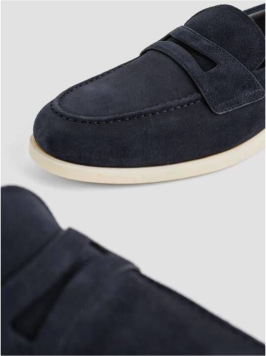 Church's Navy Blauw Suède Saddle Loafers Blue Heren