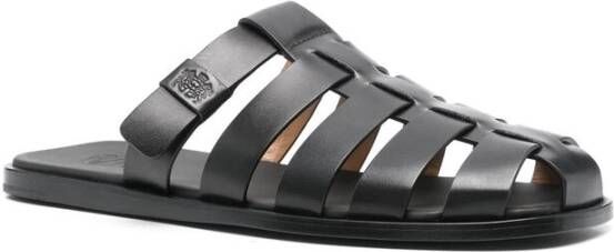 Church's Zwarte Leren Platte Sandalen Kooi Ontwerp Black Heren