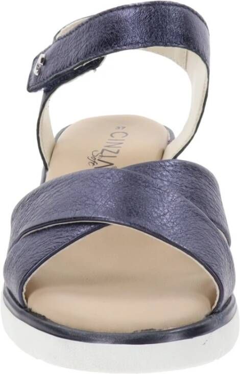 Cinzia Soft Leren Dames Sandalen met Klittenbandsluiting Blue Dames