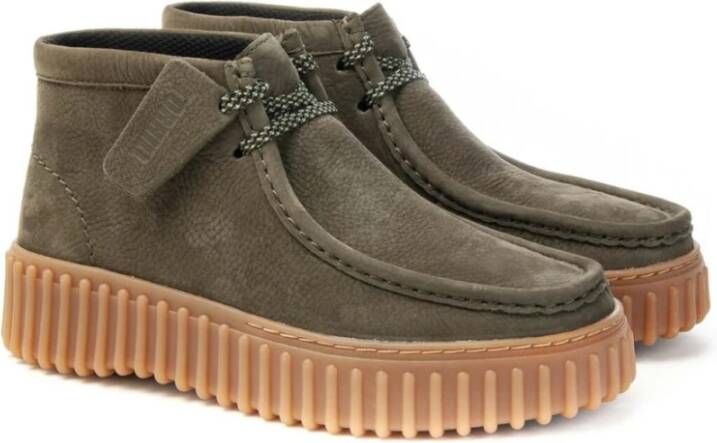 Clarks Nubuck Veterschoenen Hi-Top Sneakers Green Dames