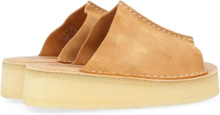 Clarks Tan Suede Wedge Slide Sandaal Brown Dames