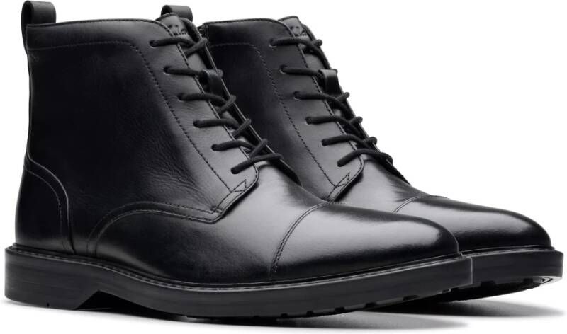 Clarks Zwarte Leren Enkellaars voor Mannen Black Heren