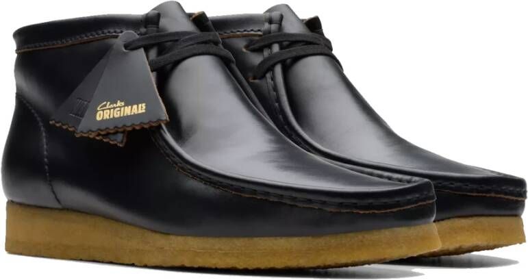 Clarks Zwarte leren Wallabee laars Black Heren