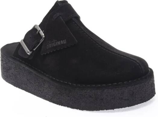 Clarks Zwarte Suède Sleehak Muiltjes Black Dames