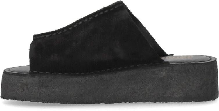 Clarks Zwarte Suède Sleehak Platform Slide Black Dames