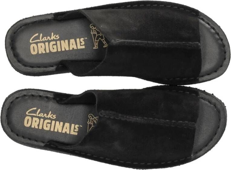 Clarks Zwarte Suède Sleehak Platform Slide Black Dames