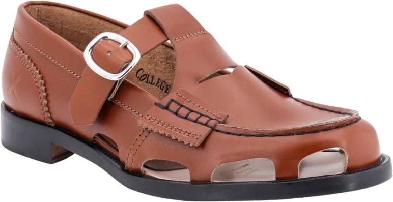 College Bruine Leren Loafers met Verstelbare Band Brown Heren