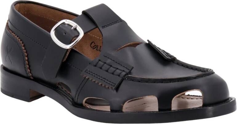 College Zwarte Leren Loafers met Uitgesneden Details Black Heren