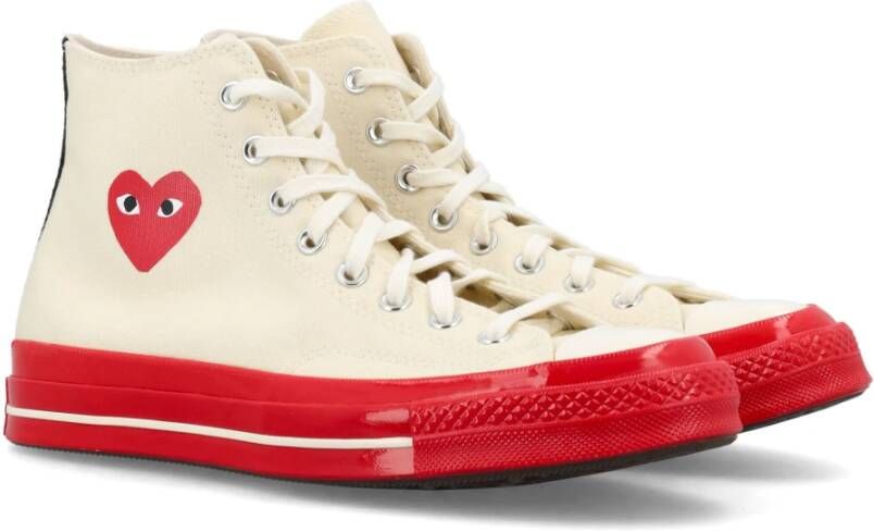 Comme des Garçons Play Off White Canvas High Top Sneakers Beige Heren