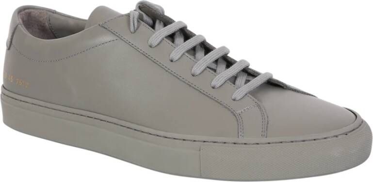 Common Projects Gouden Logo Kobalt Grijs Leren Sneakers Gray Heren