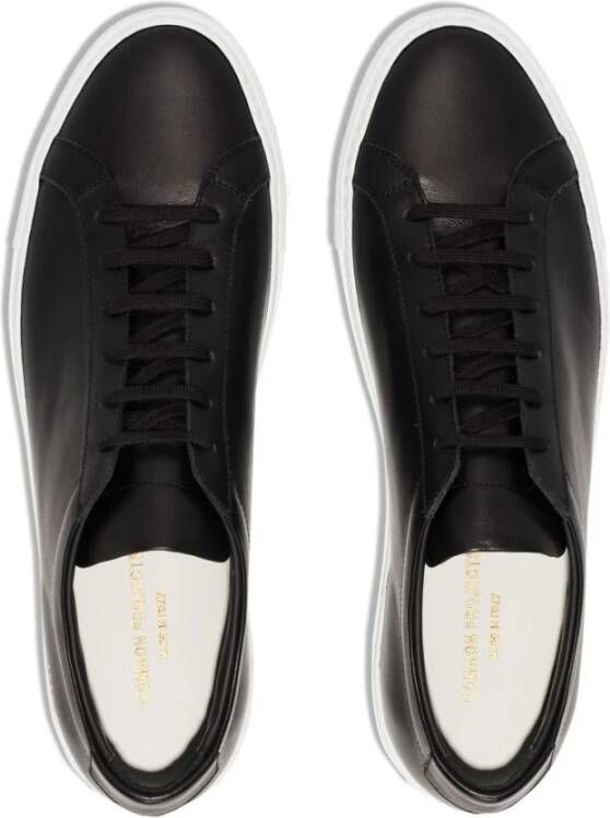 Common Projects Zwarte Leren Sneakers Goud Logo Black Heren