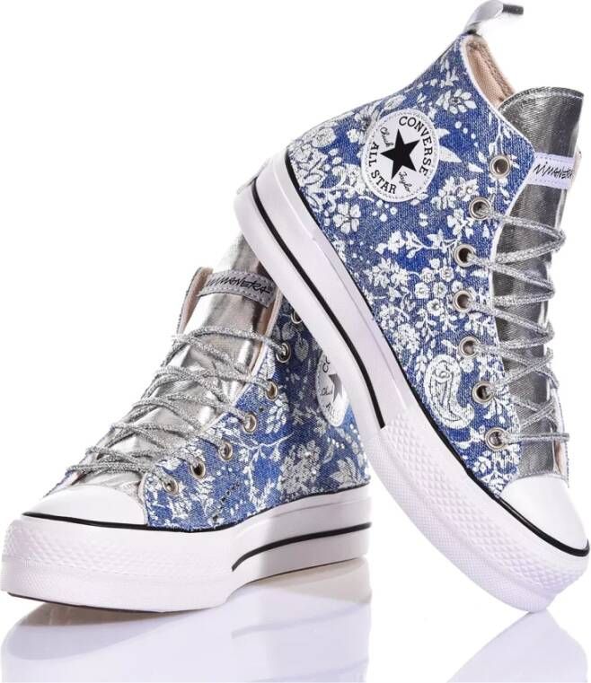 Converse Aangepaste Platform Sneakers Zilver Lichtblauw Multicolor Dames