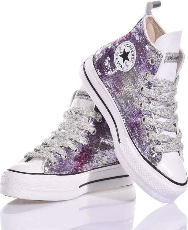 Converse Aangepaste Zilver Violet Platform Sneakers Multicolor Dames