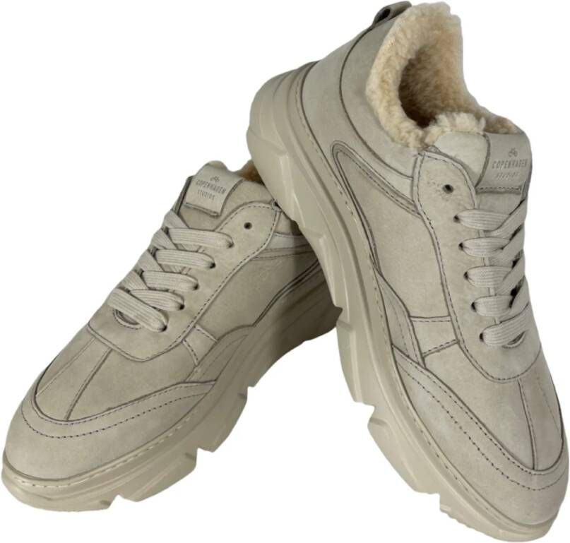 Copenhagen Shoes Nabuc Teddy Dames Plateau-Sneaker met Echt Bontvoering Beige Dames